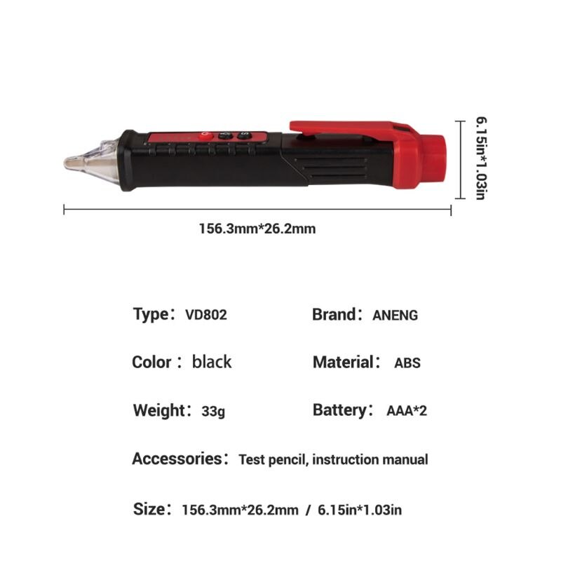 Non-contact AC Voltage Detector Tester Meter 12V-1000v Pen Digital Volt Current Electric Test Pencil Electric Indicator