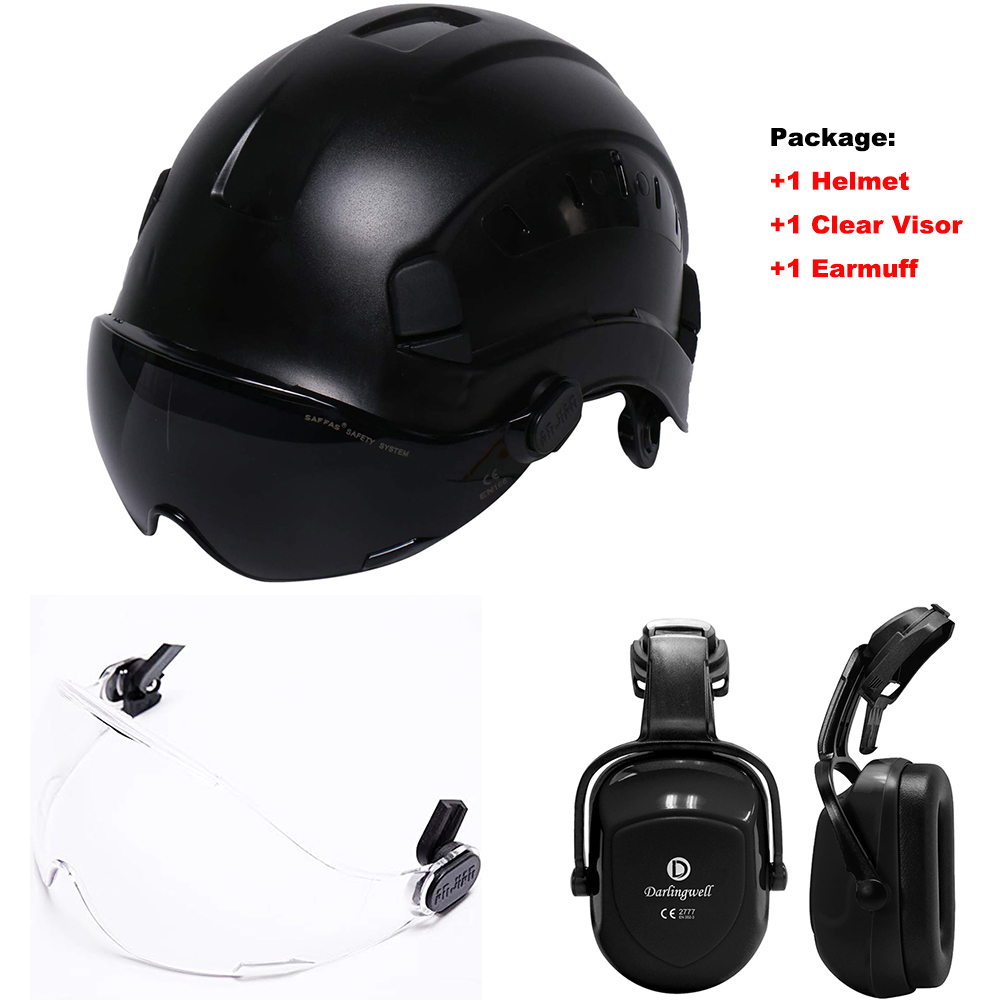 Veiligheid Helm Met Bril Oorbeschermer Voering Set Bouw Hard Hoed Abs Beschermende Motorhelmen Werk Cap Outdoor: N Safety Helmet Set