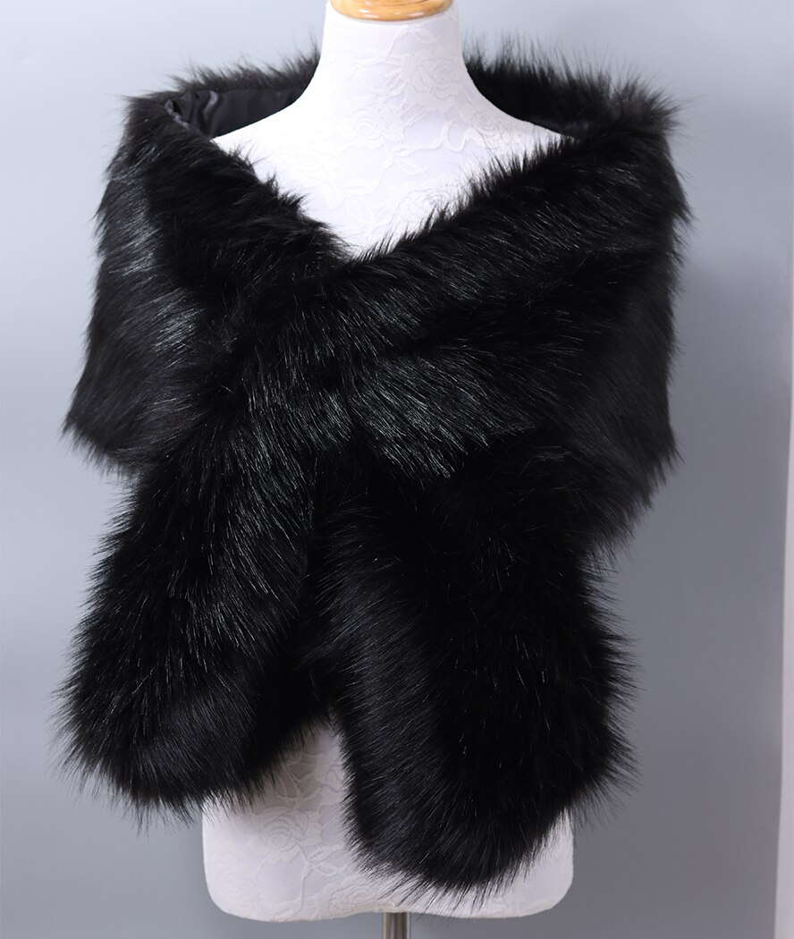 Bont Faux Winter Bolero Vrouwen Bruids Sjaal Bruiloft Cape In Voorraad Mantels Jas Jas Voor Avondfeest: Black