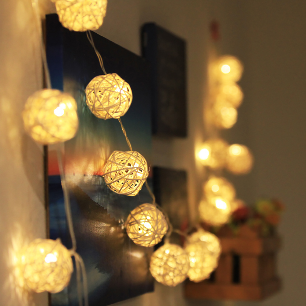 LED String Lights Rattan Ball Garlands Wedding Party Decor LED String Christmas Fairy Light For Outdoor 1.2m/2.5m/3m/5m