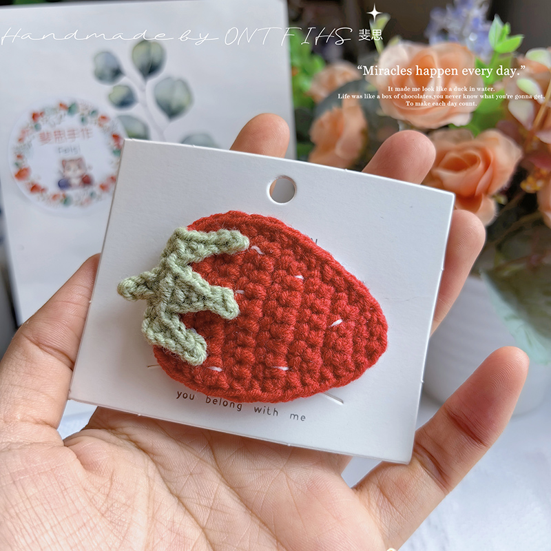 Pinzas para el cabello de fresa de ganchillo hechas a mano para niñas recién nacidas, horquillas a presión de hilo de algodón, horquillas rojas, pasadores BB para niños: Azul cielo