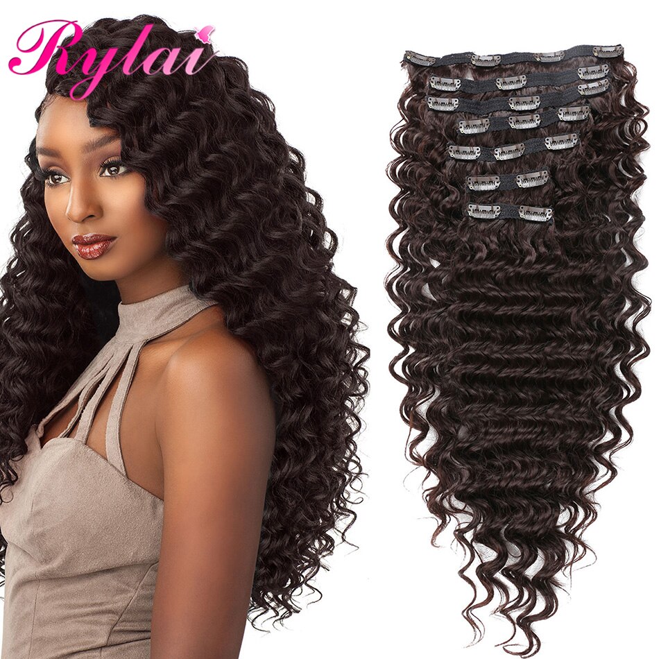 Wave Curly Synthtic Deep Wave Hair Extensions For Women Full Heat Clip Ins Wave Hair Extension Hairpiece By RYLAI: #4