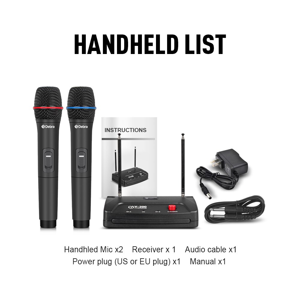 V-200 2channel VHF Wireless Microphone System with handheld and bodypack within 50 meters for karaoke Family Party: 2 handheld
