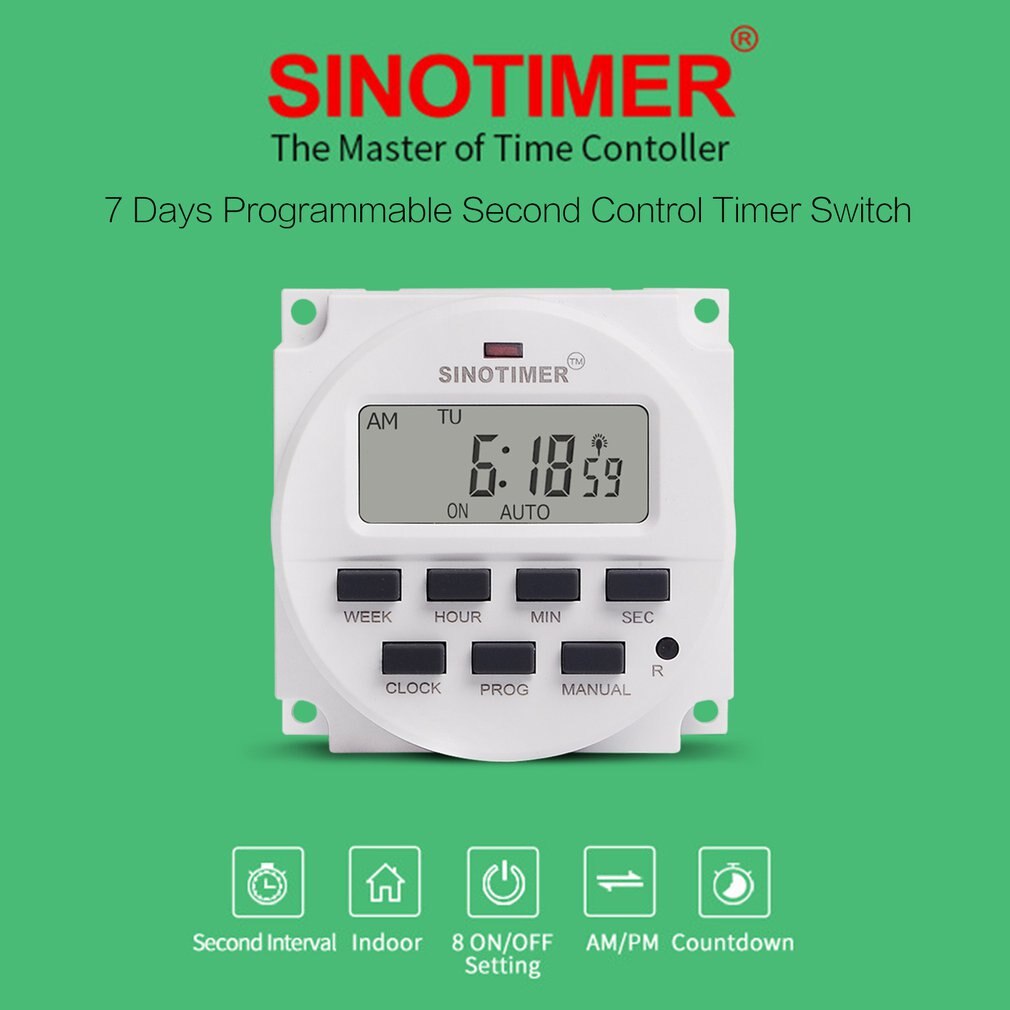 SINOTIMER 220V Weekly 7 Days Programmable Digital Time Switch Relay Timer Control for Electric Appliance 8 ON/OFF Setting