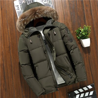 -20 graders vinterjakke herre hvite andedun parkas menn tykk varm snø parka jakke overtrekk vindjakke hette varme parkas: Militærgrønn / 4xl