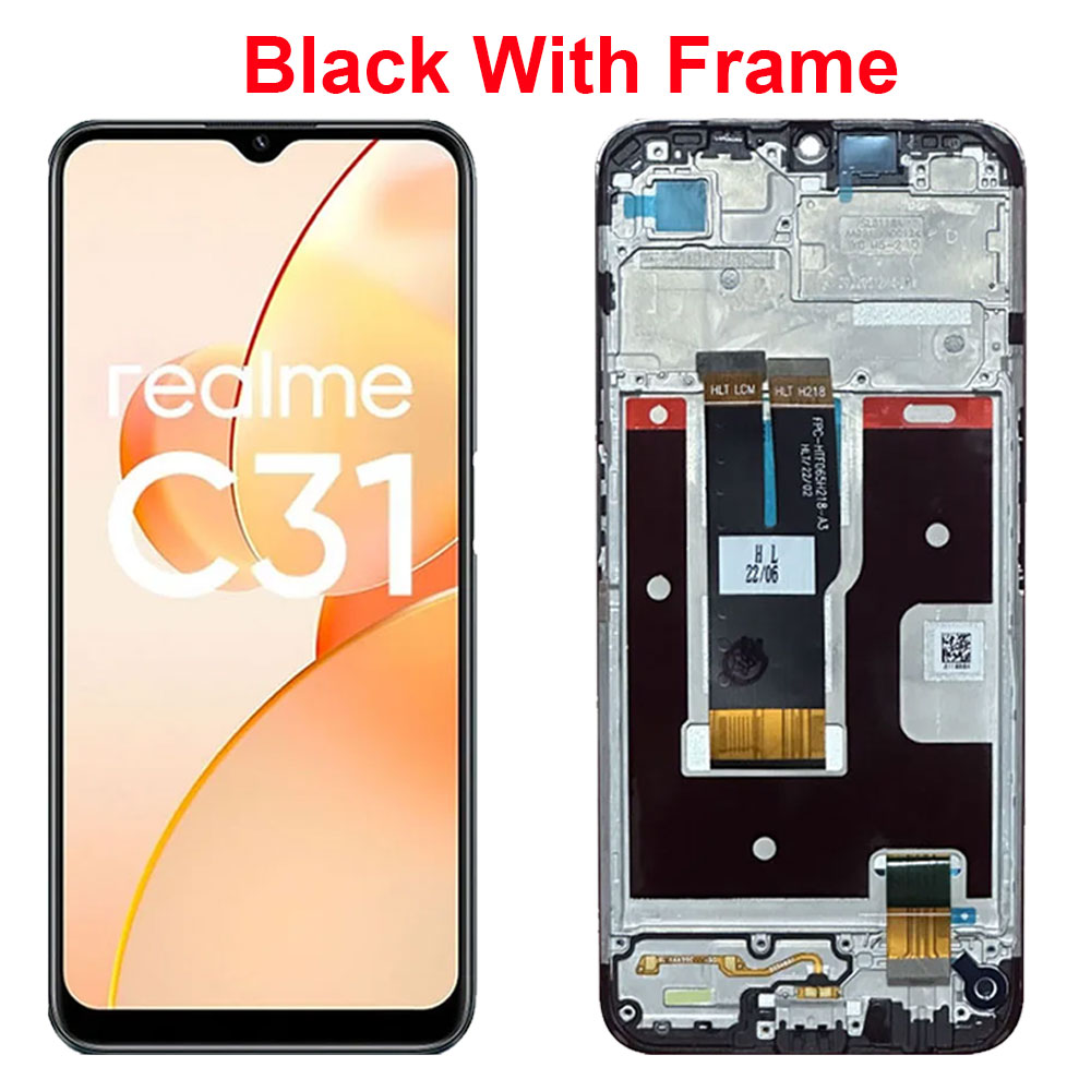 Pantalla LCD de 6,5 pulgadas con marco para móvil, montaje Digital con Sensor táctil para OPPO Realme, C31, RMX3501, Realme, C31: Negro