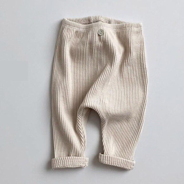 Modis Peuter Kids Baby Geribbelde Herfst Casual Broek Solid Fit Gestreepte Geplooide Elastische Band Baby Meisjes Jongens Bodems Broek