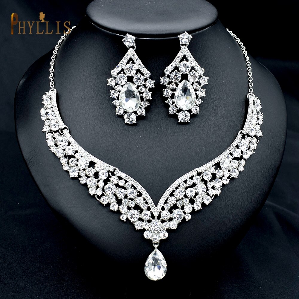 A13 Barok Kristal Bruids Sieraden Sets Strass Bruiloft Afrikaanse Kralen Sieraden Set Vintage Kronen Ketting Oorbellen Sets