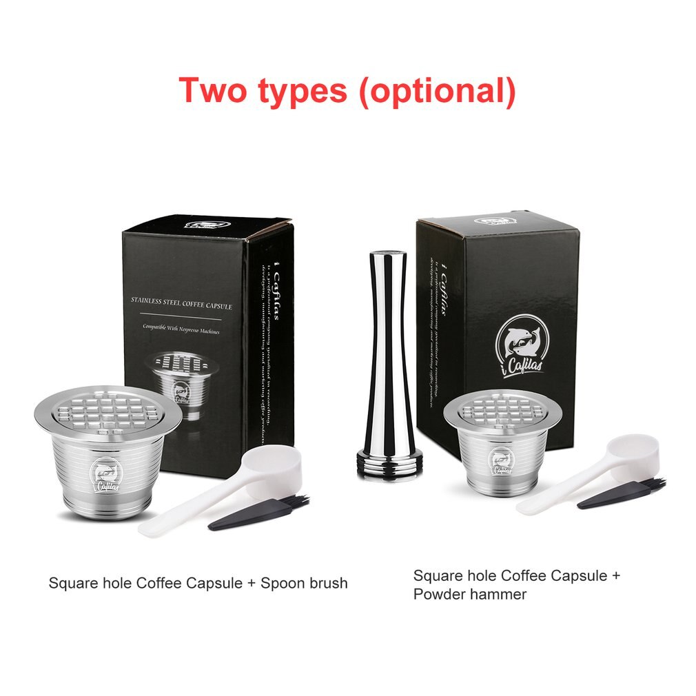 Refillable Square-hole Coffee Capsule Pod Filter Dripper Tamper Stainless steel Compatible with Nespresso Coffee Machine