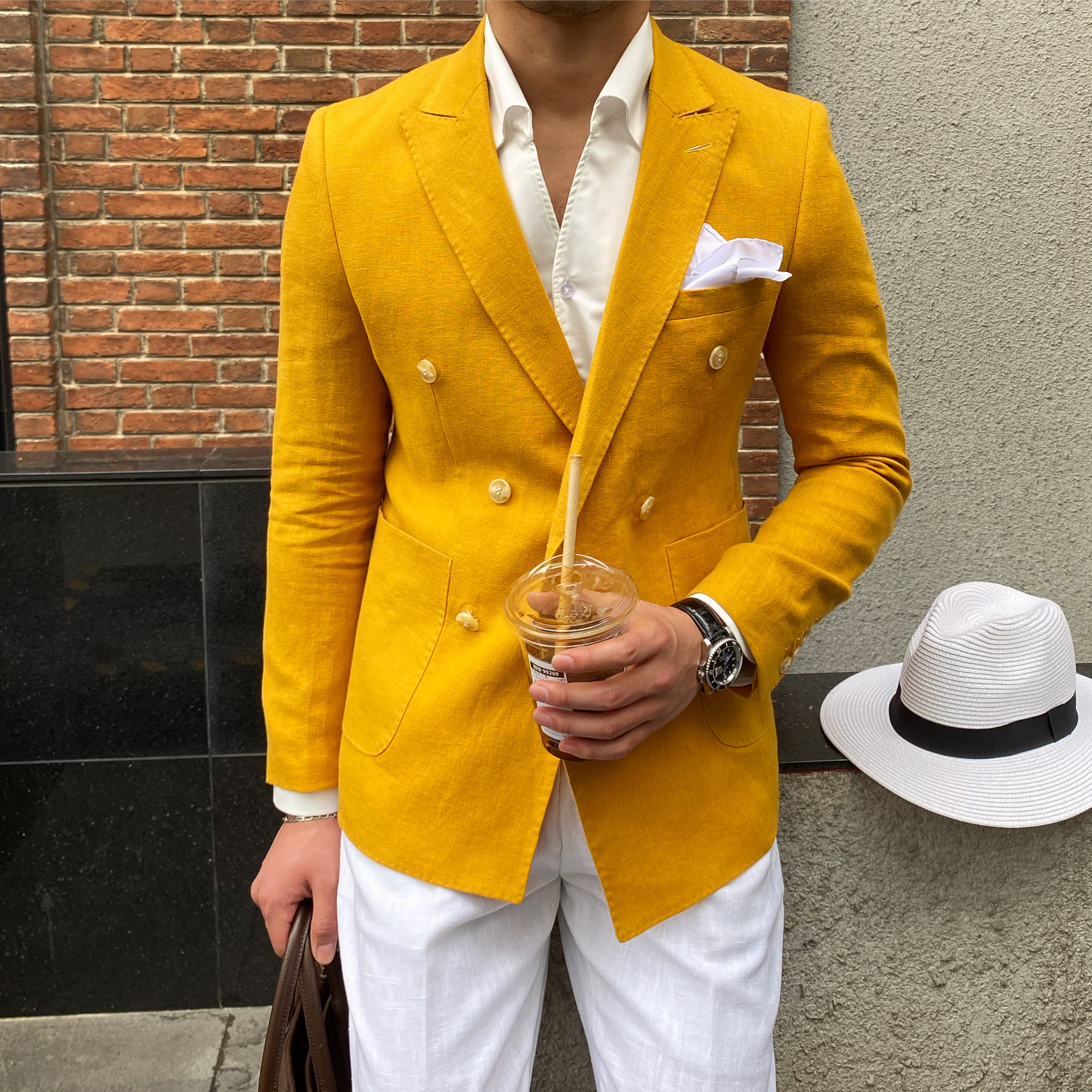 Men's Slim Fit Double Breasted Blazer With Suit Collar