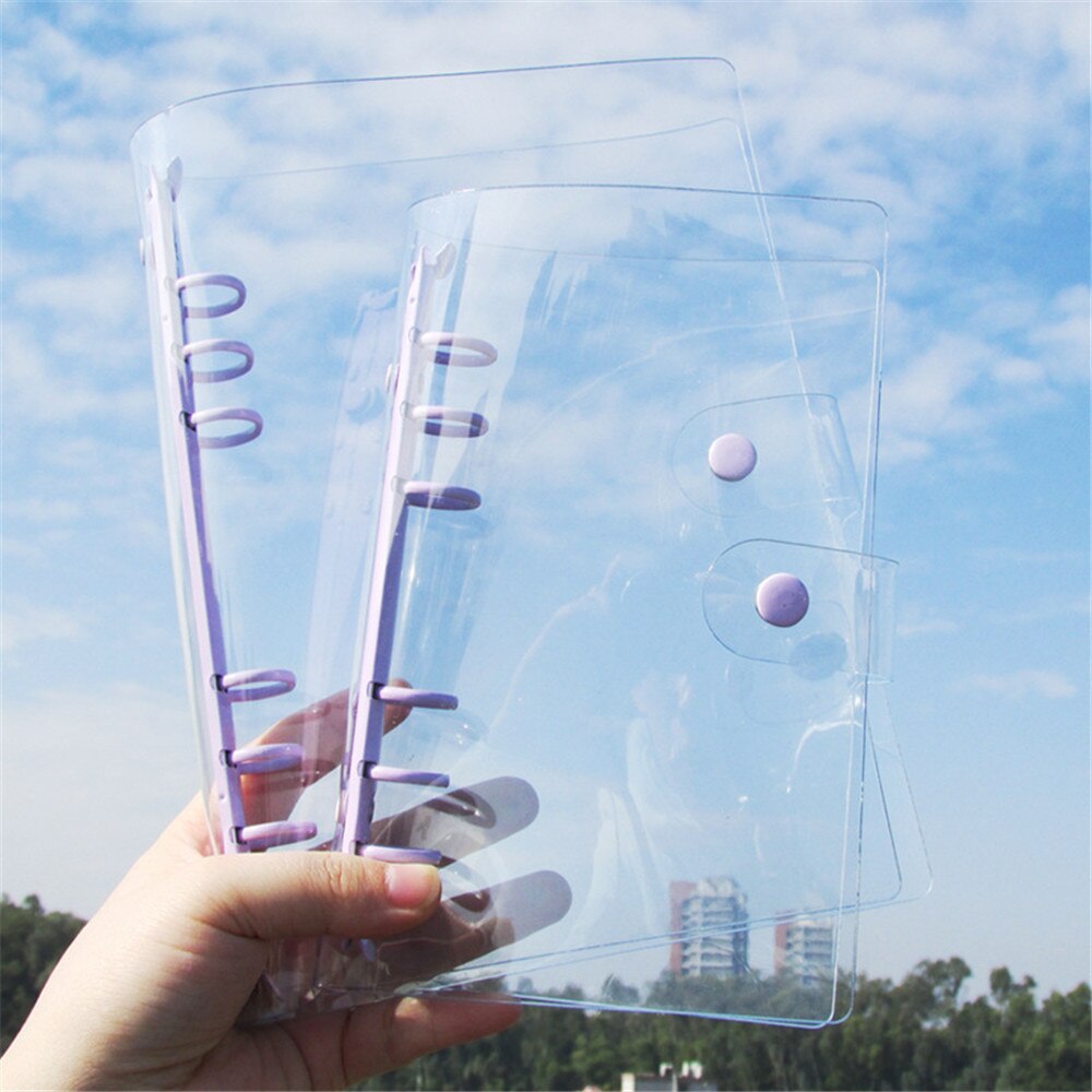 A5 A6 Loose-Leaf Notebook Cover PVC Notebook Diary Bullet Cover 6 Hole Binder Clip Notebook Office Planner Korean Stationery: A5 purple