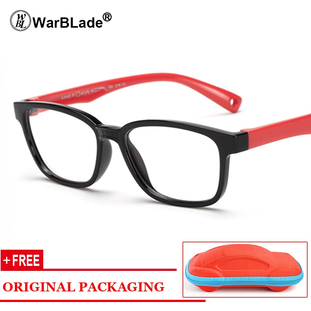 Gafas de silicona para niños y niñas, montura Flexible para gafas, estuche gratis: black red