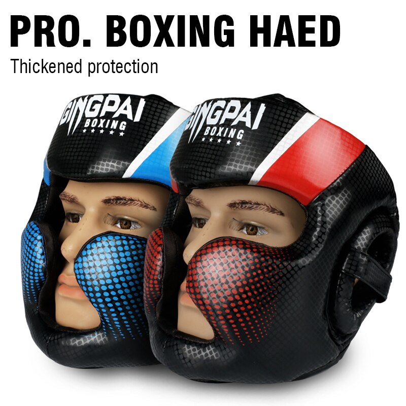 Full-Covered Boxing Helmet Muay Thai PU Leather Training Sparring Boxing Headgear MMA head gear Equipment Safe fit men and women