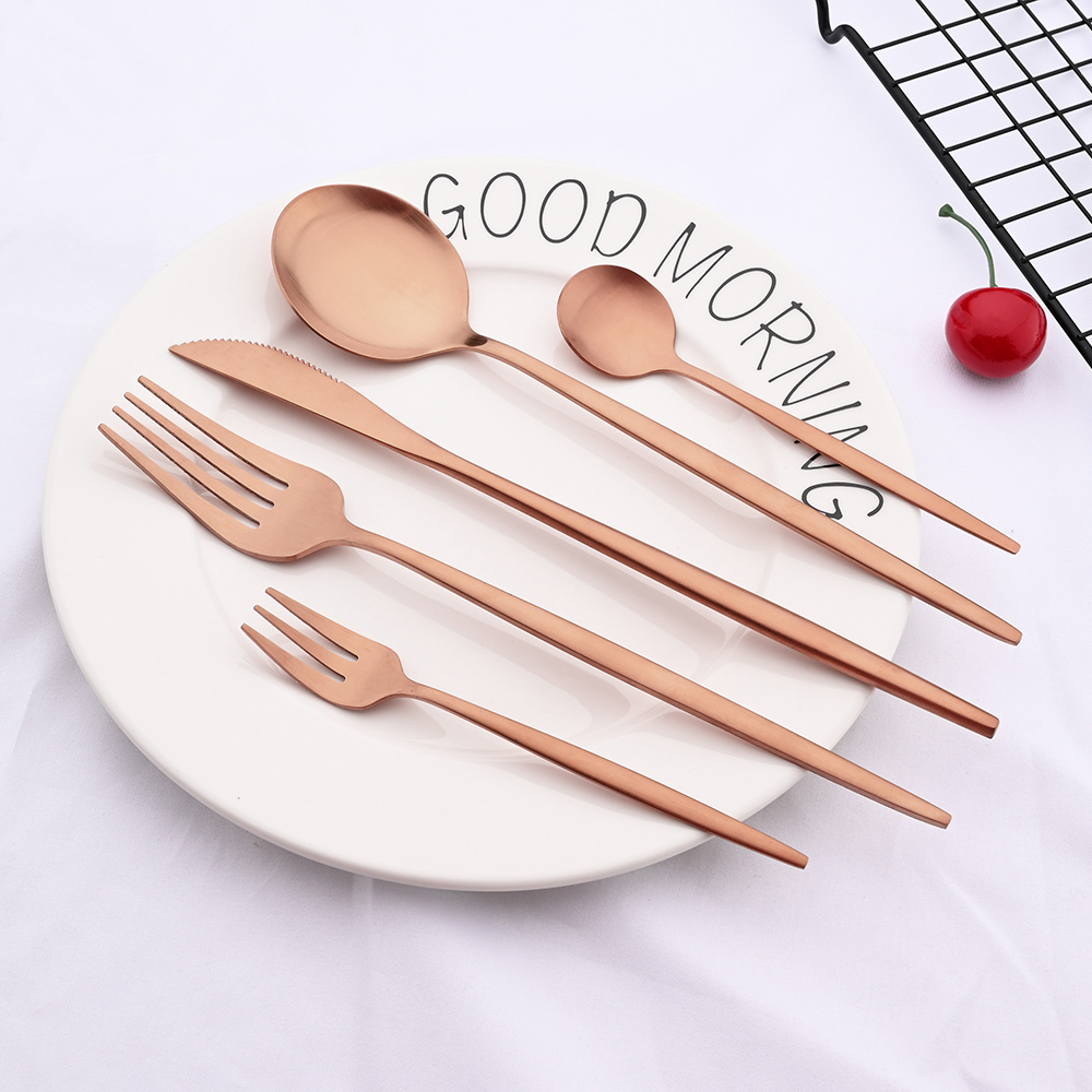 Tableware Matte Rose Gold Cutlery Set Stainless Steel Luxury Dinnerware Home Flatware Dessert Fork Tea Spoon Knife Kitchen Set