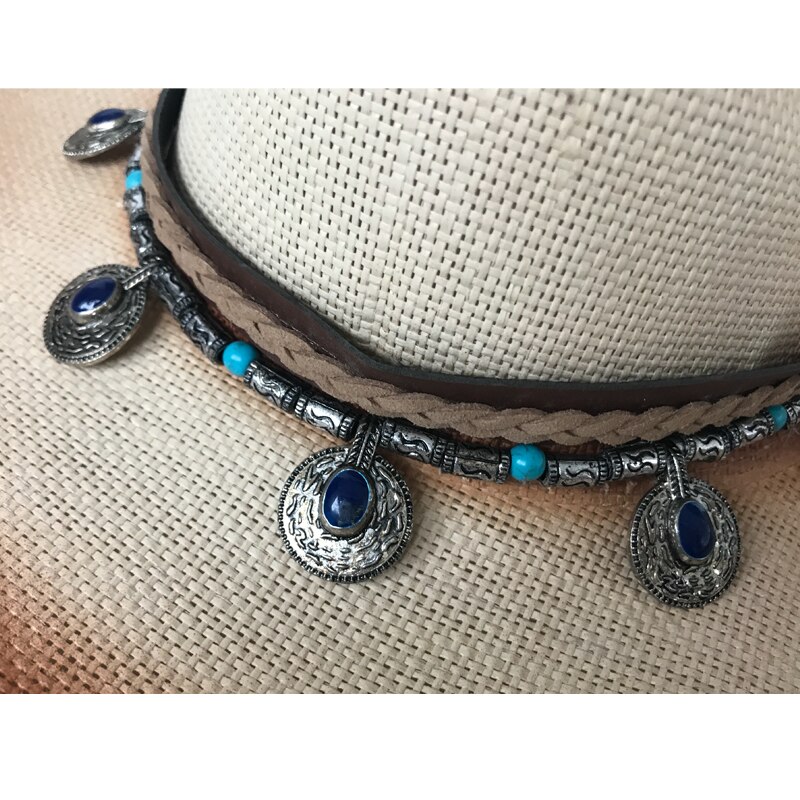 YY Beauty-Gorra de Metal con pajilla de pavo real para mujer, gorro de vaquero occidental transpirable, sombrero de Jazz para montar a caballo, gorra con visera ancha CM19023