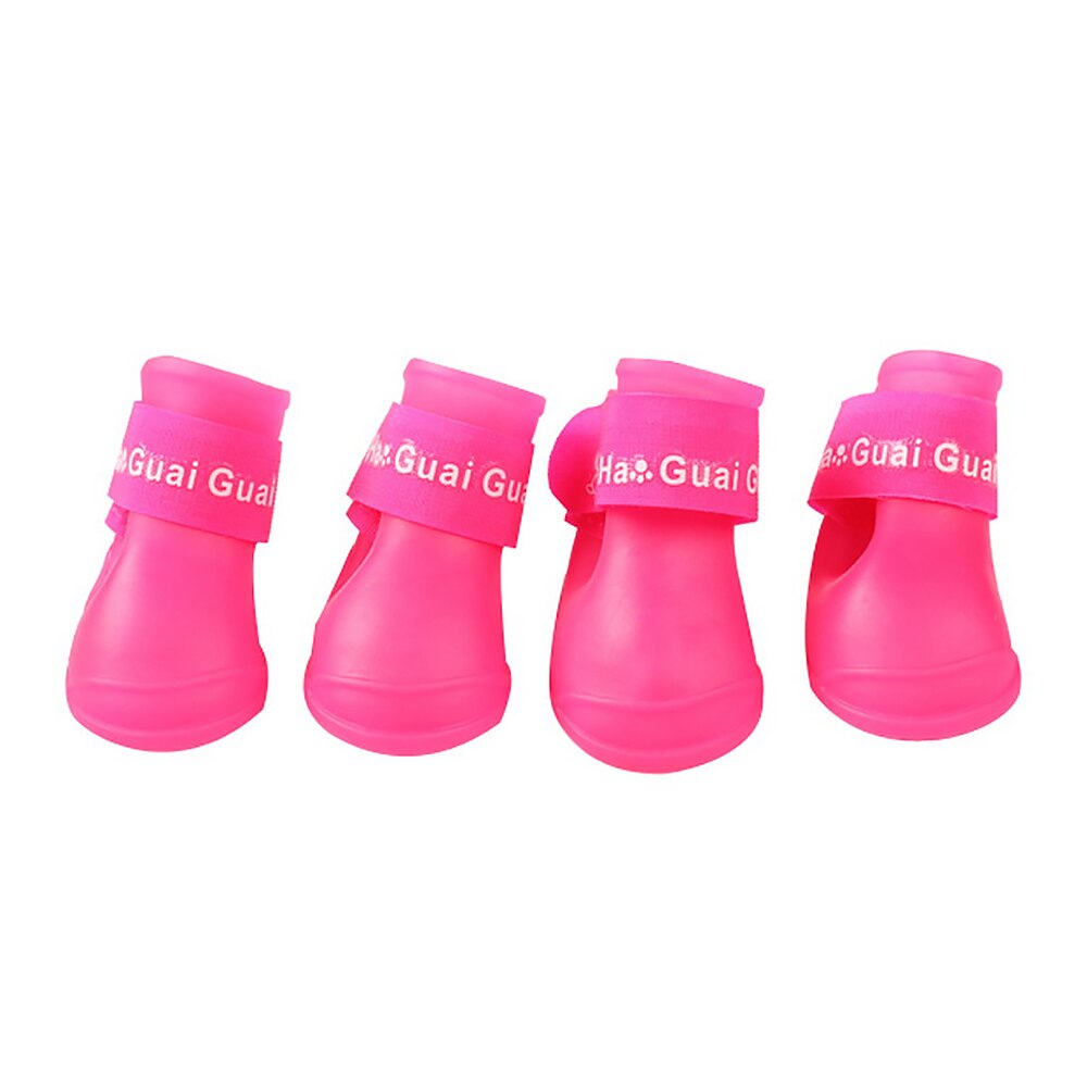 4 stks/partij Hond Regen Schoenen Voor Honden Booties PVC Rubber Draagbare Anti-slip Waterdicht Huisdieren Kat Rainning Schoen leveranciers 5 Kleuren: Rose Red / L