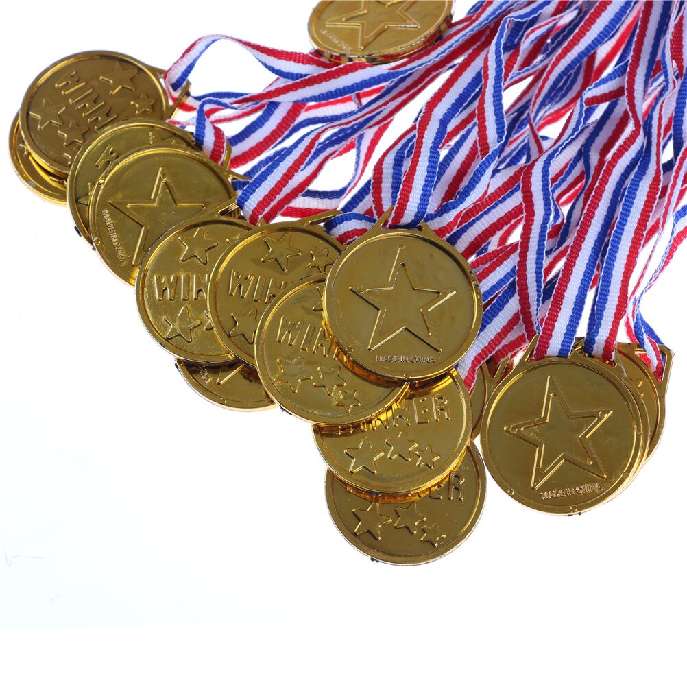 20pcs Winners Gold Plastic Medals Sports Day Party Bag Prize Awards Toys for Children