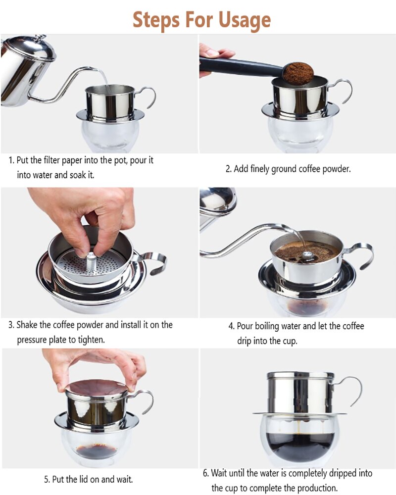 Maceta de goteo vietnamita de acero inoxidable 304, utensilios para café, filtro, accesorios de cocina, 1 Uds.