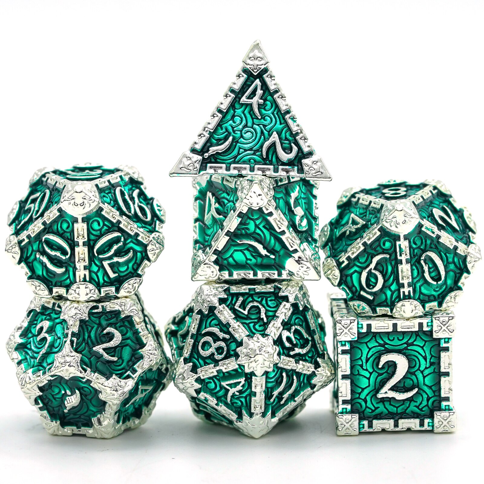 Cusdie Jeu de dés DND en métal avec boîte en métal, 7 dés polyédriques DND, motif poignard, pour jeu de rôle Donjons et Dragons (rouge noir