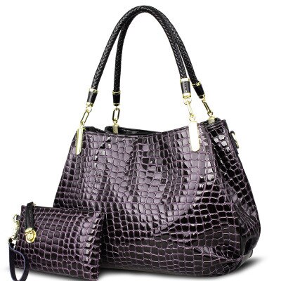 Grote capaciteit zwarte tassen krokodillenleren damestassen dames handtas + portemonnee/portemonnee carteras mujer 2 tassen/set tote bag markttas: Paars 