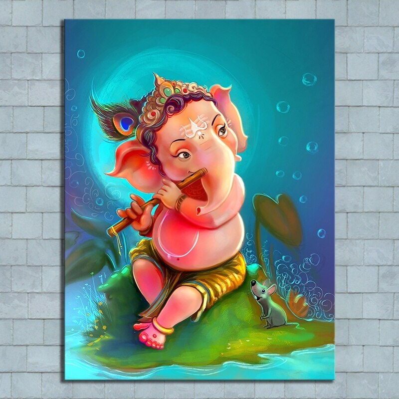 HD Foto Print Cartoon Kid Ganesha Kunstwerk Tekening Schilderen op Canvas Wall Art voor Home Decor