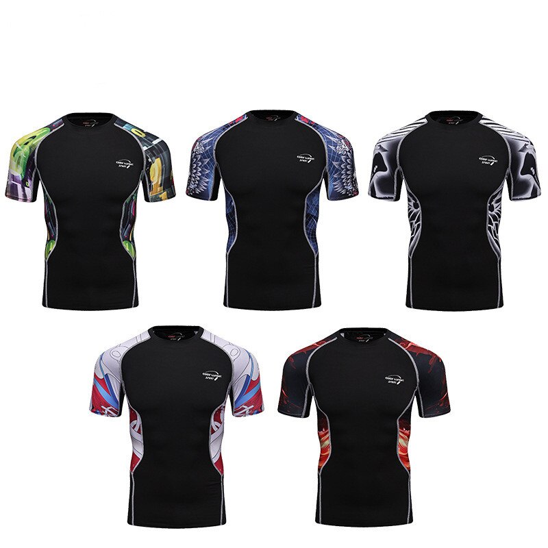 Herre sommertrykk tilfeldig tøye ut stram kompresjon løpegenser hurtigtørkende fukttransporterende trening trening sykkel t-skjorte