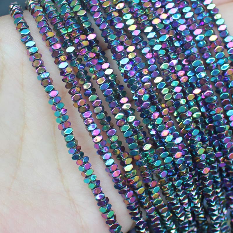 Cuentas sueltas de hematita Natural, abalorios brillantes con facetas, 2x1/2x3/2x4mm, para fabricación de joyas DIY