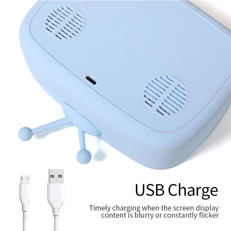 USB Rechargeable Retro TV Set Alarm Clock Digital Clocks LED Time Temperature Date Week Display Alarm Clock