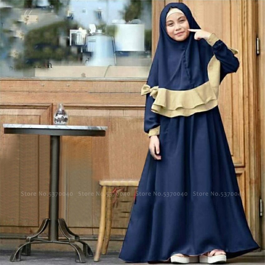 Abaya børn muslimsk kjole pige børn dubai kaftan islamisk tøj ramadan kimono jubba mellemøsten tørklæde streetwear