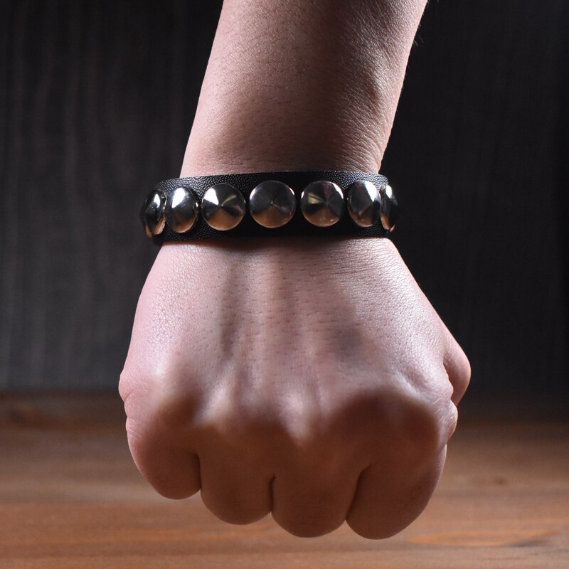 Punk Fashion Women Black Cuff Leather Bracelet Wristband Metal Rivets Stud Charm Vintage Wrap Bangle for Men Rock Gothic Jewelry