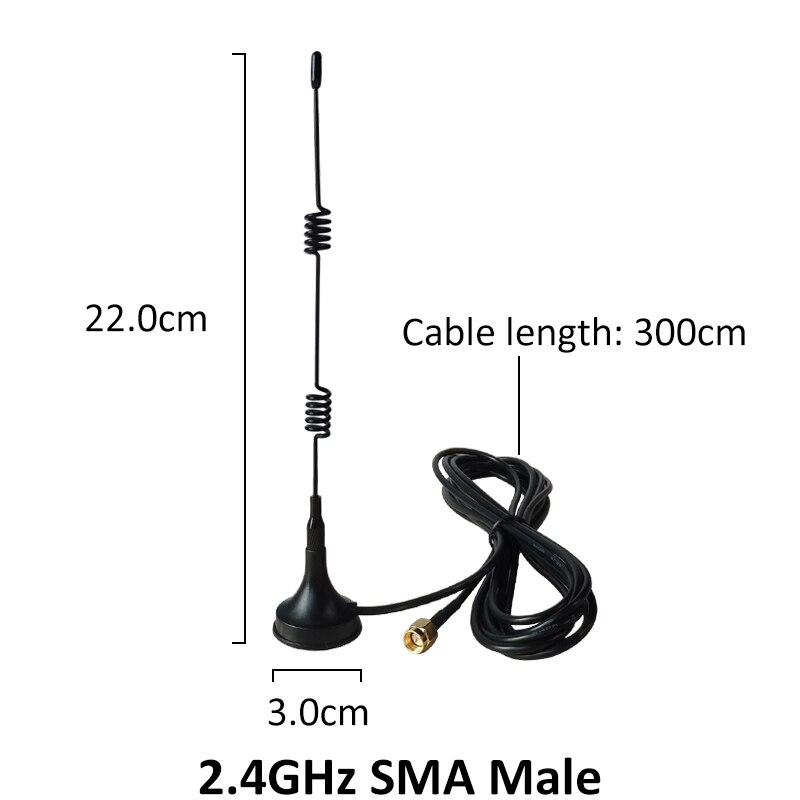 2 uds. De conector macho de antena Wifi de 2,4 Ghz, SMA 5dbi 2,4G, antena con base magnética con ventosa, cable de extensión de 3 metros, enrutador wi-fi