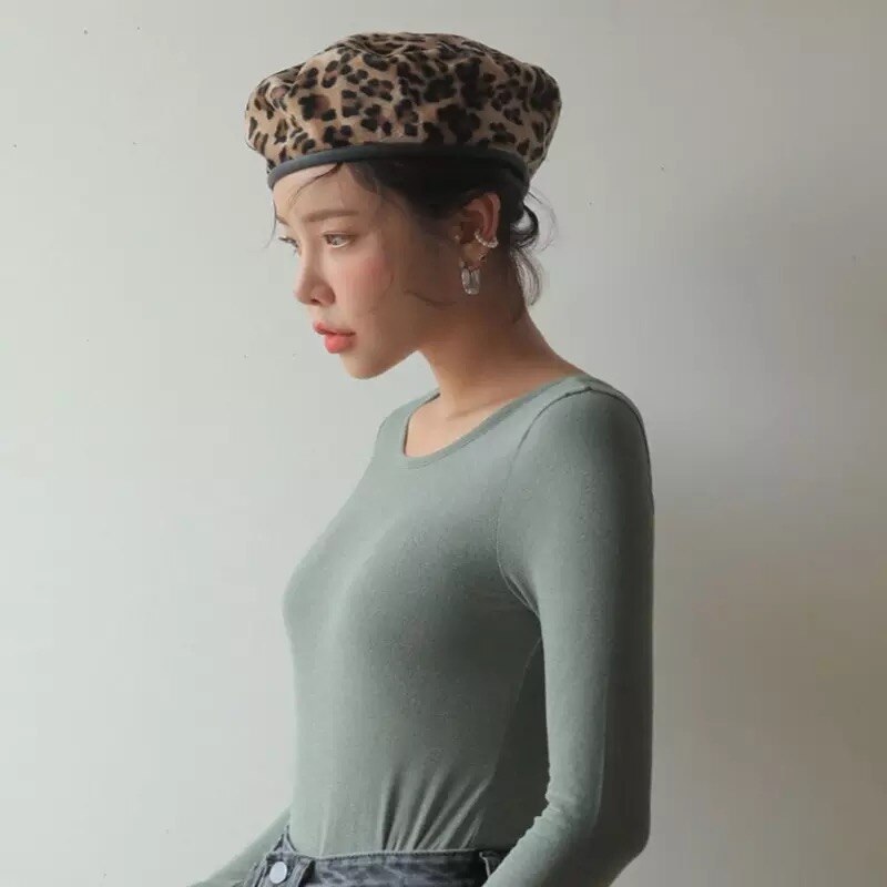 Leopard varm ruskind forår efterår vinter baret kvinder fransk kunstner hue baret hat til kvinder baret hat