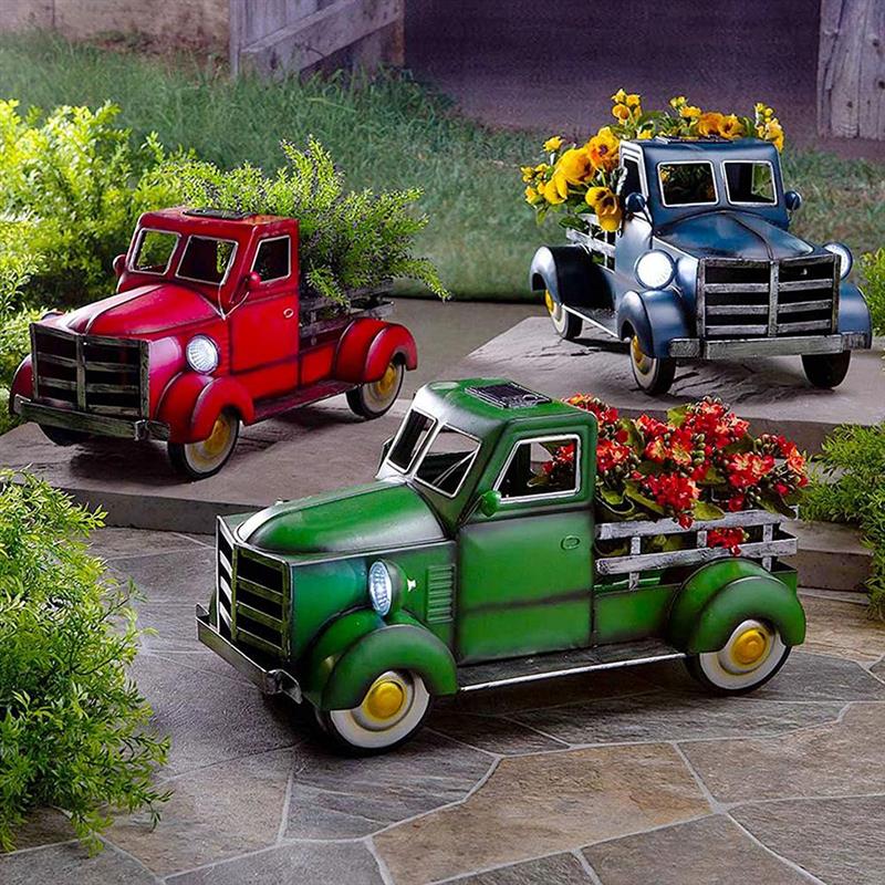 Solar Flower Pot Retro Pickup Truck Planter And Fairy Light For Outdoor Garden Decor Landscape Decorations Garden Accessories