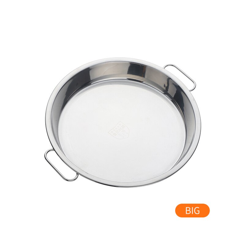 1Pc Kleine Of Grote Roestvrij Stalen Ronde Plaat Met Oor Keukengereedschap Cake Pan Pizza Bakplaat Dikke Koude noodle Maken Gereedschap: silver L