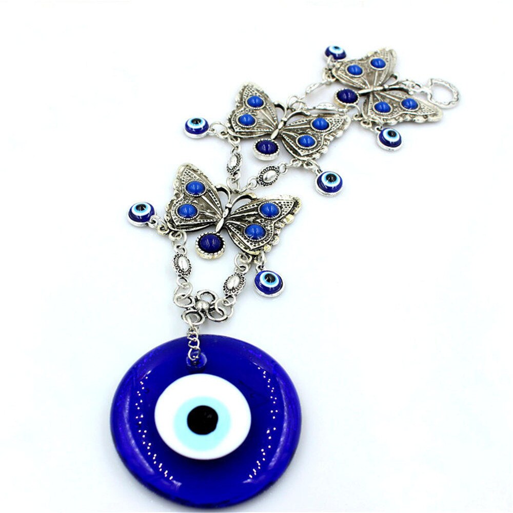 Türkischen Stil Blau Auge Anhänger 3-Schicht Legierung Schmetterling Blau Glas Auge Türkei Magische Auge drinnen Zauberstab Hängen Böse Kraft Anhänger