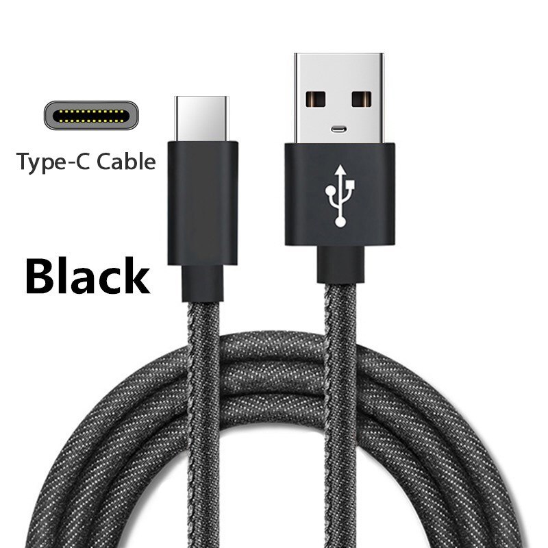 Denim Gevlochten Usb Type C Kabel Usb C Charger Cable Koord Voor Samsung S8 Xiaomi Huawei P9 P10 Plus Usb type-C Snel Opladen Kabels: Black / 1m