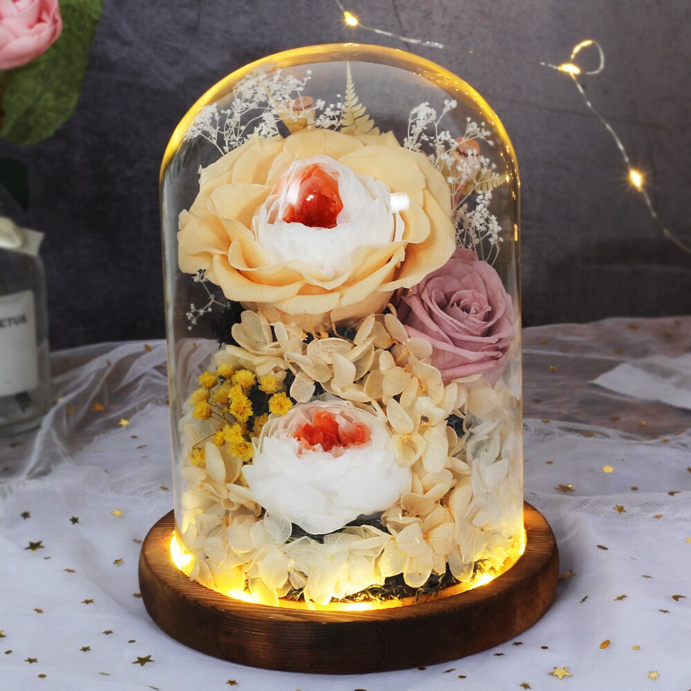 Beauty And The Beast Immortal Flower Rose In Glass Inside Wedding Decoration Flower Christmas Mother's Day Birthday: DA05
