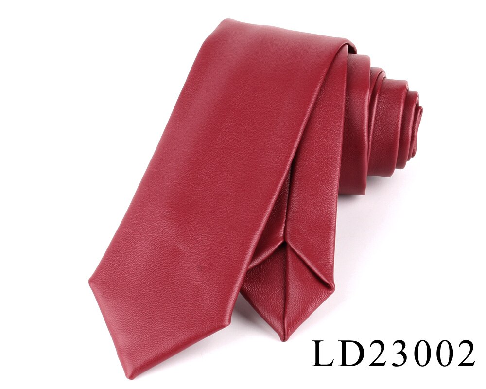 Tynde mænds slips casaul pu leater hals slips til bryllup forretningstøj solid slips til mænd kvinder slank leater mand slips gravatas: Ld23002