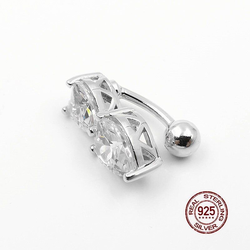 Hellolook 925 Sterling Zilveren Navel Prijzen Dubbele Kubieke Zirkoon Navel Ring Navel Nagel Sexy Body Piercing Sieraden