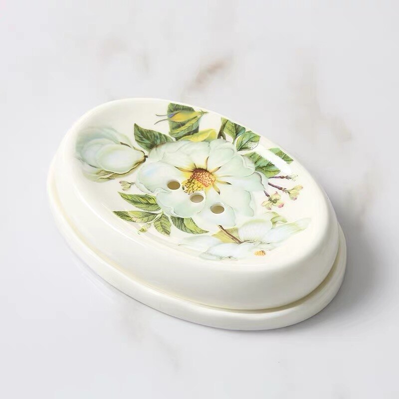 European Pastoral Bone China Soap Box Ceramic Bathroom Toilet White Porcelain Soap Draining Dish Home Light Luxury Soap Tray: H