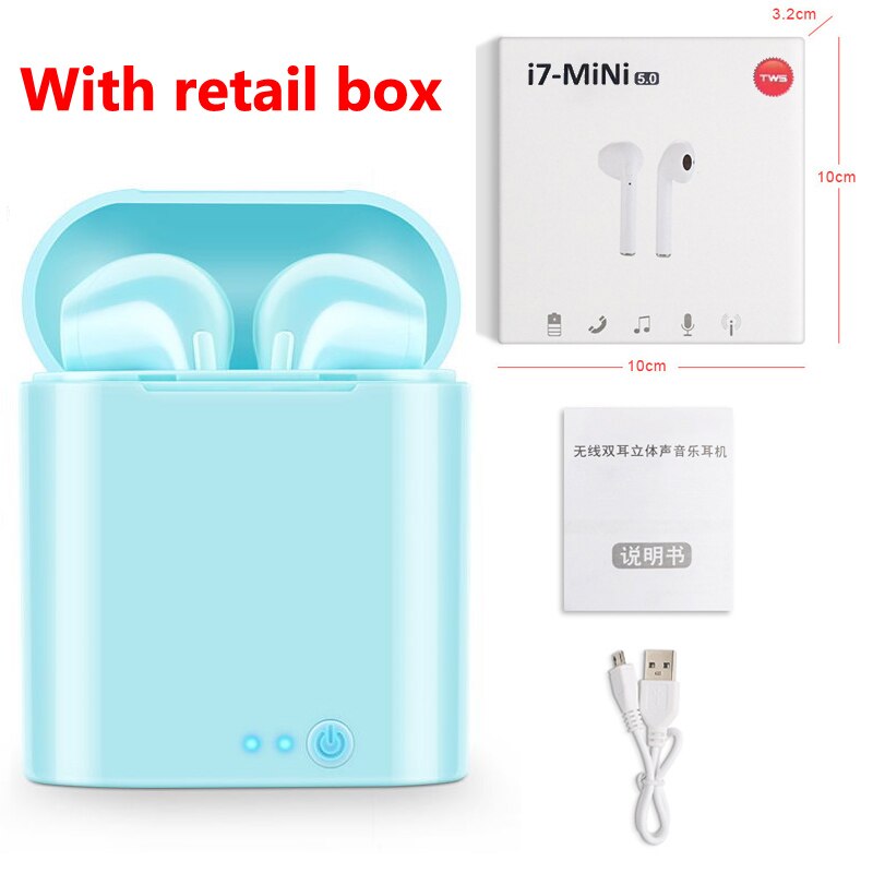 I7s Mini Portable Bluetooth Headphones Wireless Earphones With Charging Box bluetooth Earbuds upgrade Macaroon Candy colors: BLUE with box