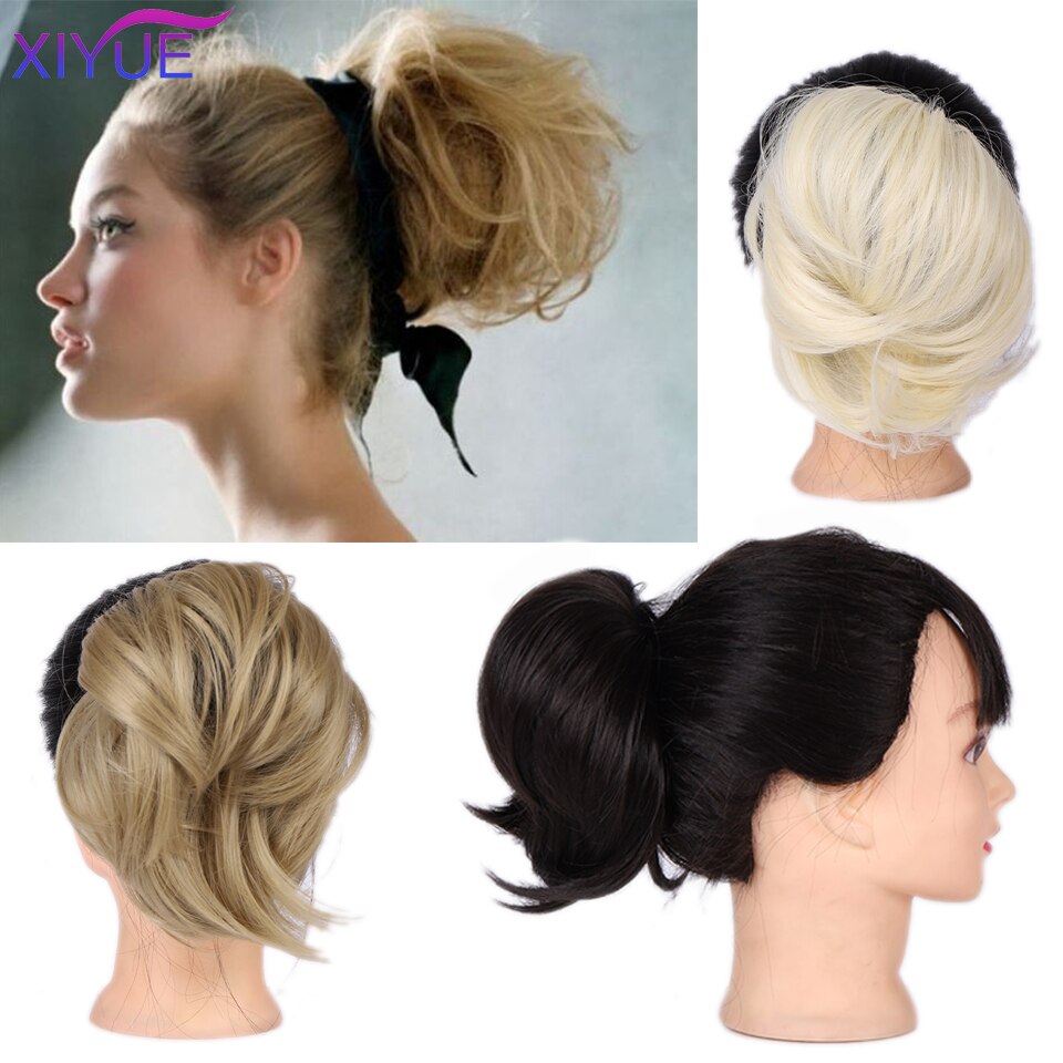 Women's Curly Chignon With Elastic Rubber Band Synthetic Scrunchie Wrap Hair Messy Bun Hairpieces On Messy Bun Ponytails