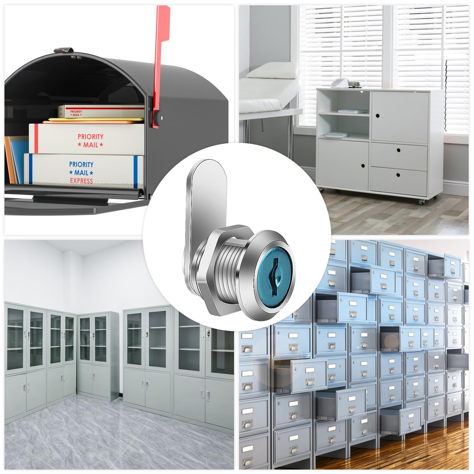 16/20/25/30mm Cam Lock Set Door Cabinet Mailbox Drawer Cupboard Locker Etc,It Comes with 2 Keys and 4 Different Lock Plates