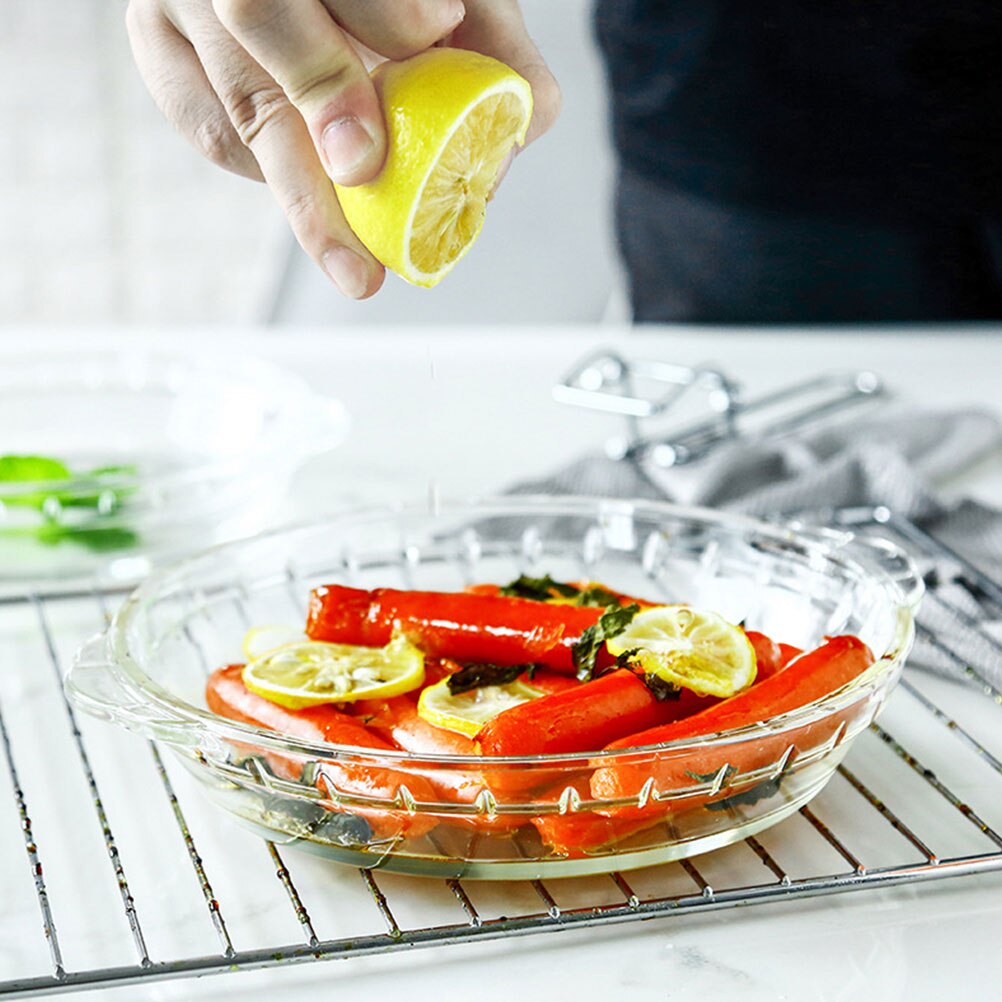 2Pcs Heat-resistant Glass Plate Food Dish Baking Plate Home Baking Tray Grill Plate Rice Dish for Microwave Home Party(9in+10in)