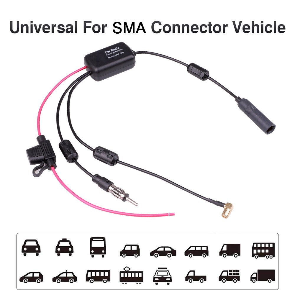 Dab+fm bilstereoantenne antennesplitterkabeladapter 12v radiosignalforsterkerantenne signalforsterker fm/am biltilbehør