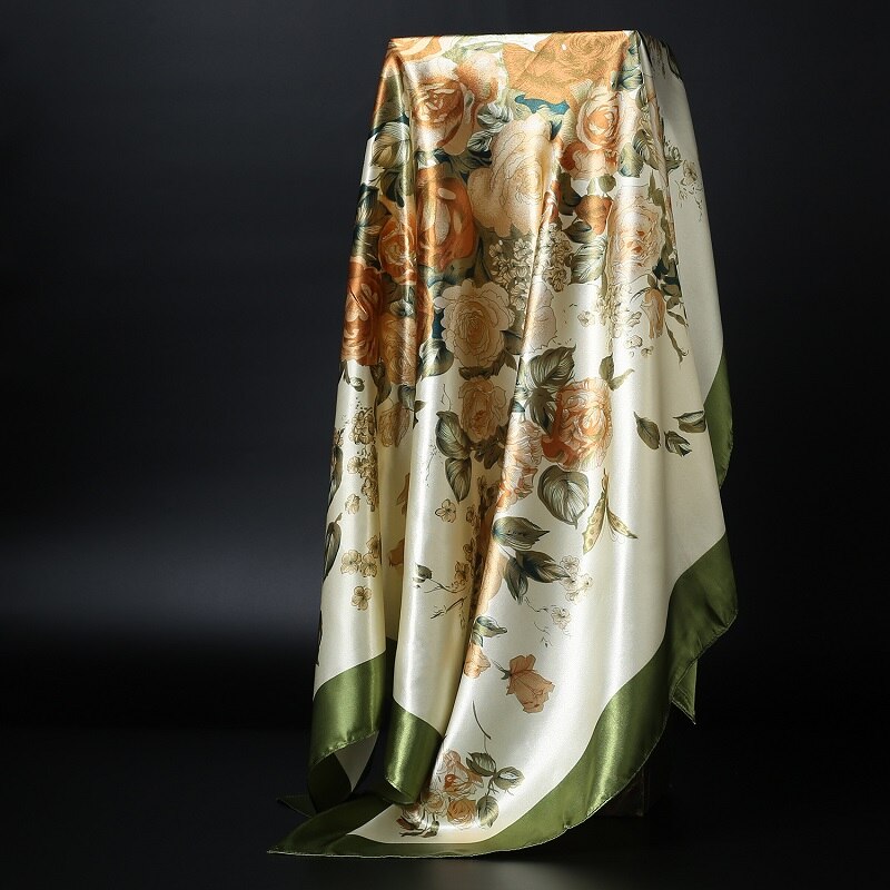 Print Sjaals Voor Vrouwen Zijde Satijn Hoofddoek Hoofddoek Vrouwelijke 90*90 Cm Vierkante Sjaals En Wraps Hijab sjaals Voor Dames