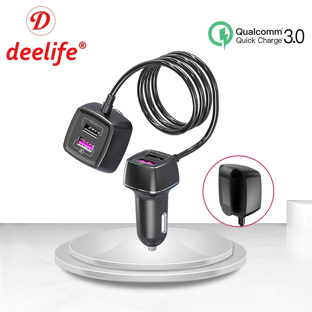 Deelife autolaturi usb pikalataus 3.0 qc 60w 4 portti nopea etu takapenkille takapenkille autojen lataussovitin matkapuhelimelle