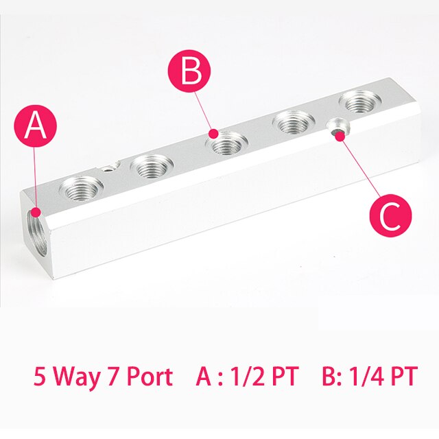 Aluminium Splitter 1/2 &quot;pt Gewinde Hafen 2 3 4 5 6 7 8 9 10 weg 1/4 Pneumatische Luft verteiler Verteiler Stecker: 5 Weg 7 Hafen