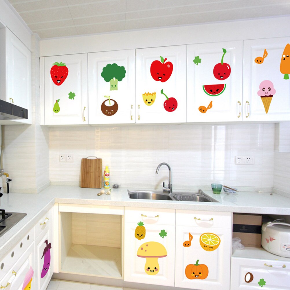 Removable Wall Stickers Cartoon Fruit And Vegetable Wall Stickers Vinyl Wallpapers DIY Decor Decals For Refrigerator Kitchen