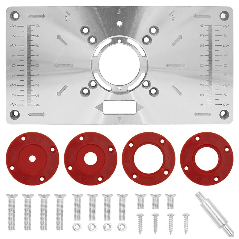 Aluminium Router Table Insert Plate Woodworking Benches Router Plate Wood Tools Milling Trimming Machine with Rings: Red